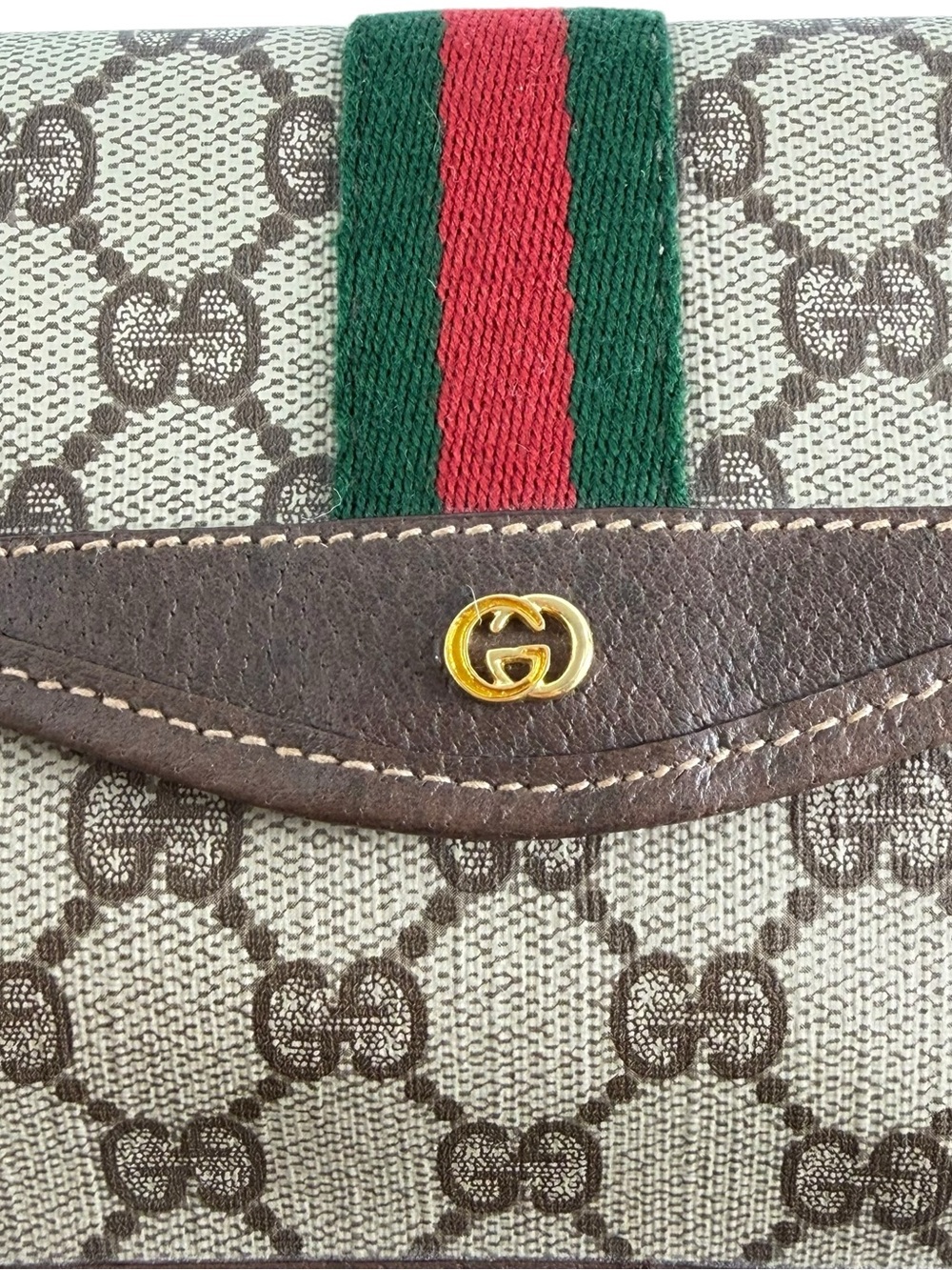 GUCCI Sherry Line Brown GG Canvas and Leather Trim Mini Clutch Pouch Coin Purse - Picture 10 of 17